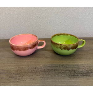 vintage Mid-Century Modern Brock Ware California Pottery pink/green brown drip